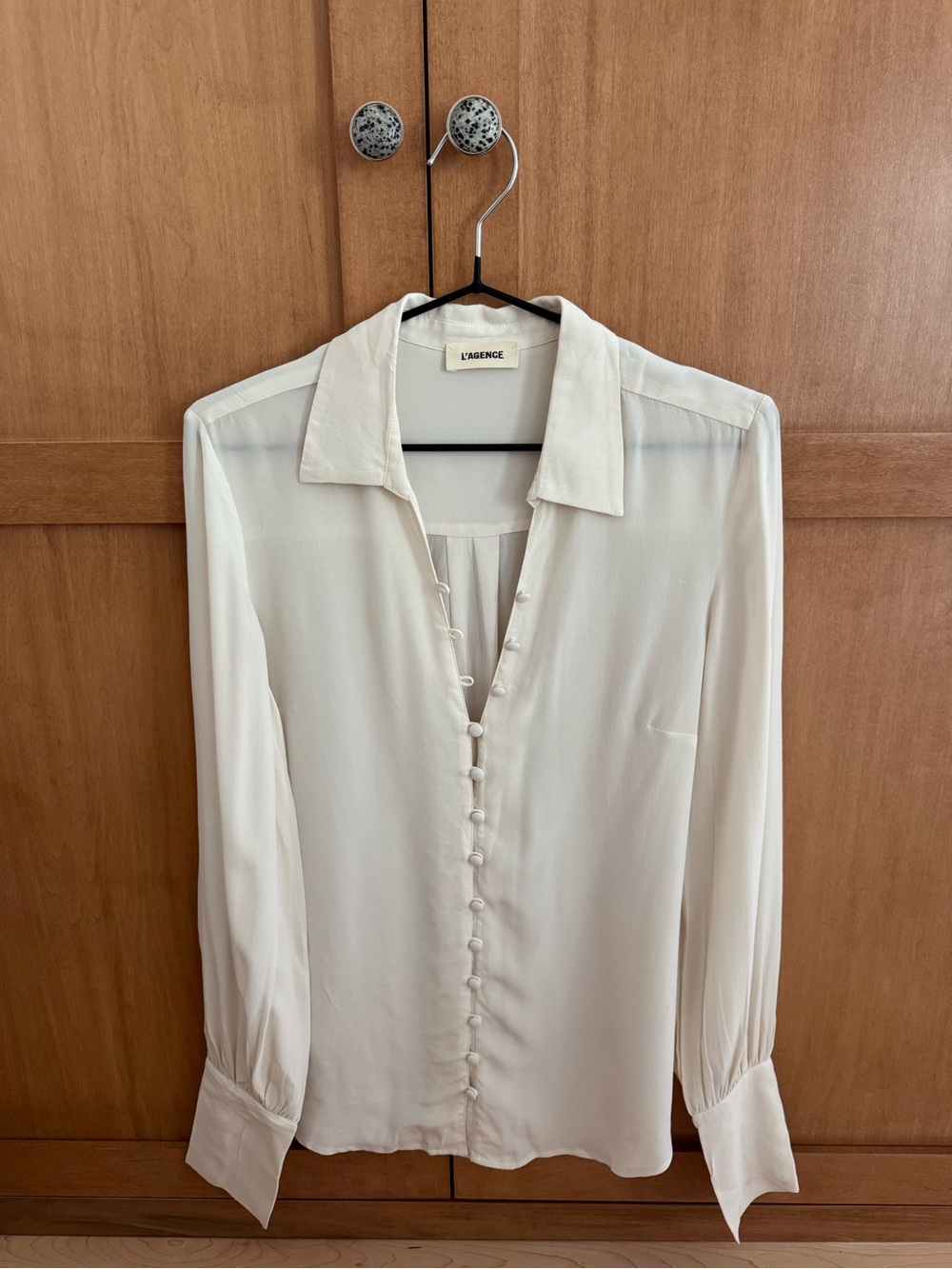 L’Agence Naomi Ivory 100% Silk Button-Loop Blouse — Small